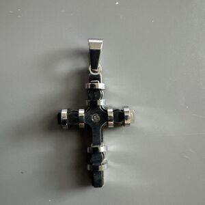 Cubic Zirconia Stainless Steel Cross Pendant Gift Trendy 24” Necklace Silver Ton